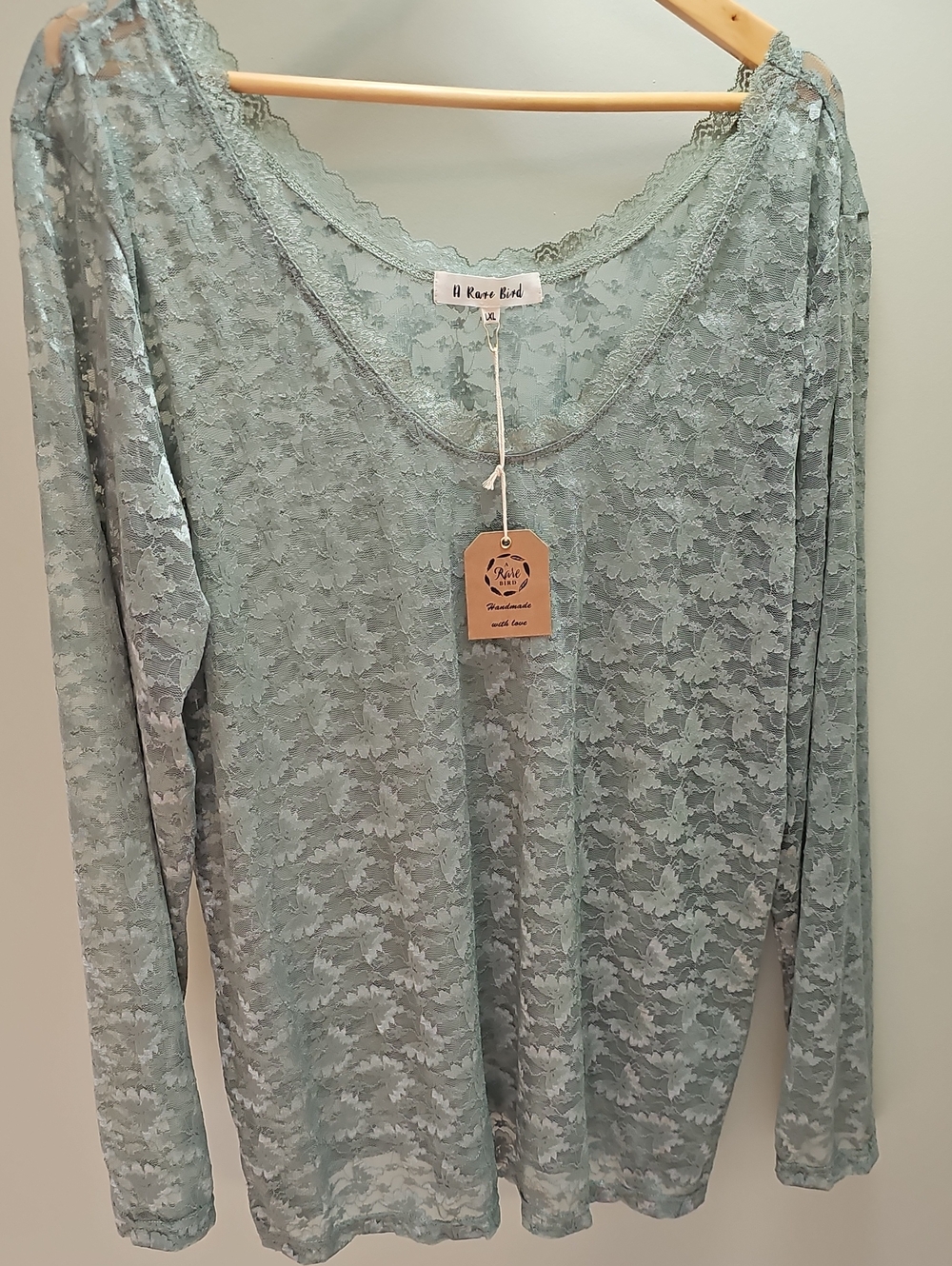 NWT A Rare Bird Light Sage Lace Long-Sleeve Top